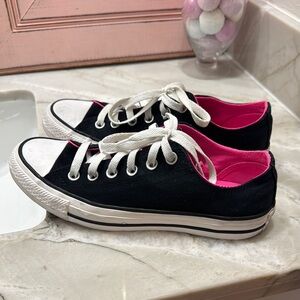 Converse Black Canvas Sneakers with Pink Interior